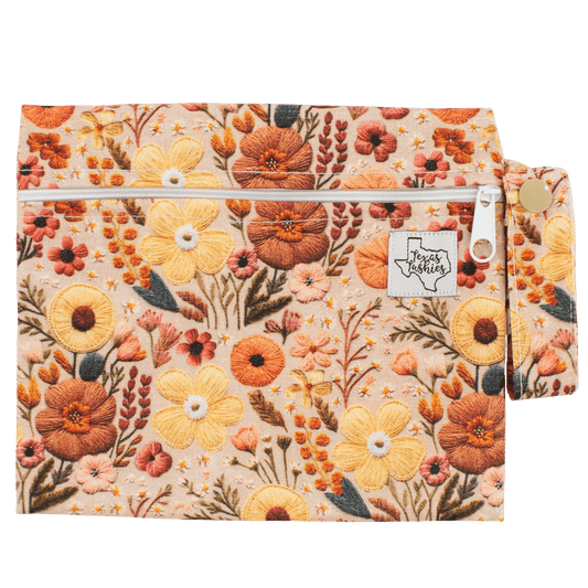 Sunset Embroidery Mini Wet Bag 6x7 Inches with Handle for Snacks Diapers Makeup and More Texas Tushies