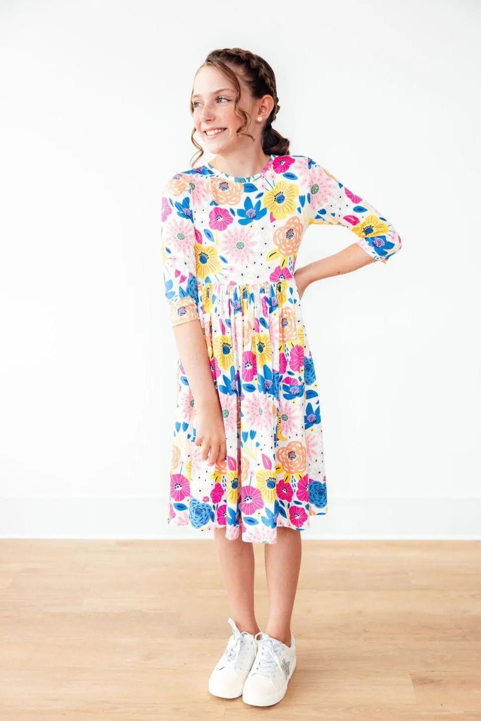 Mila & Rose ® Sunshine Floral 3/4 Sleeve Pocket Twirl Dress - 