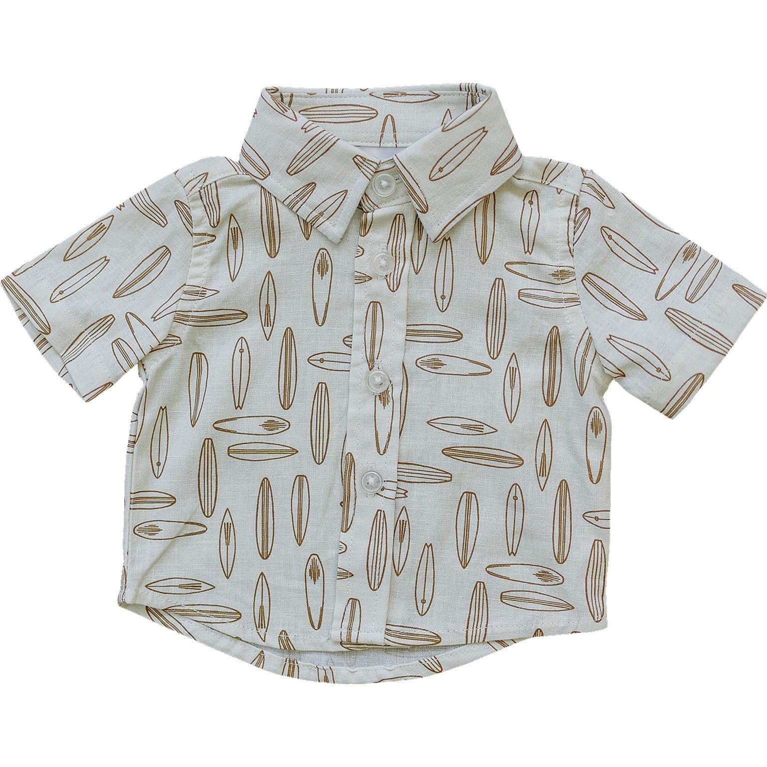 Surfboard Linen Button Up Shirt - White, Collar, Button, Pattern, Clothing | Everetts Place
