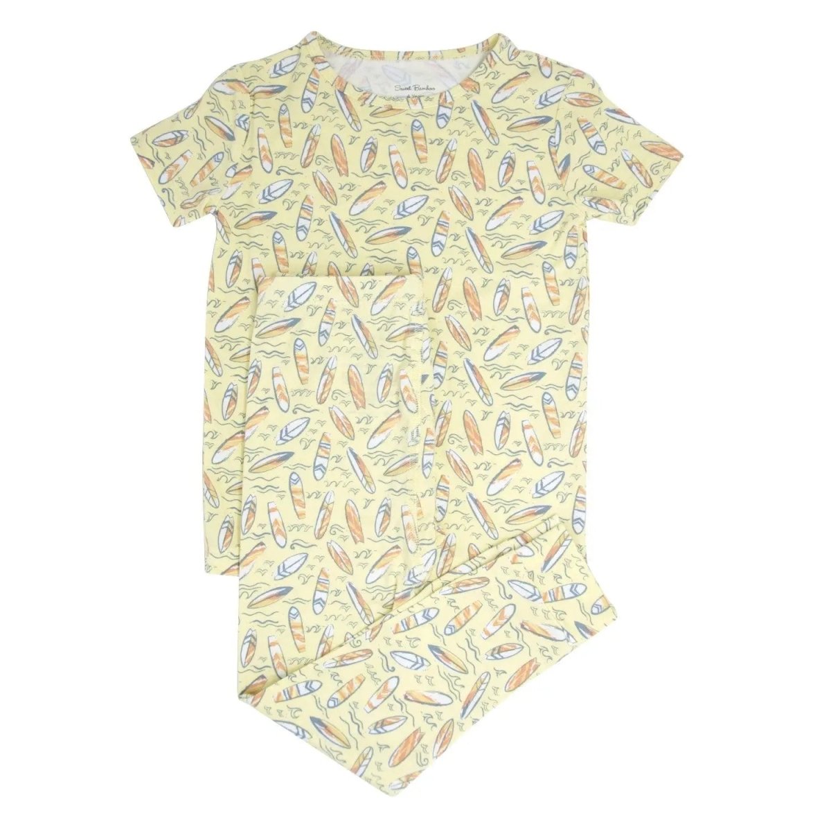 Sweet Bamboo Surfboard Waves Big Kid Pajama Short Sleeve Set for All Seasons Comfort - 