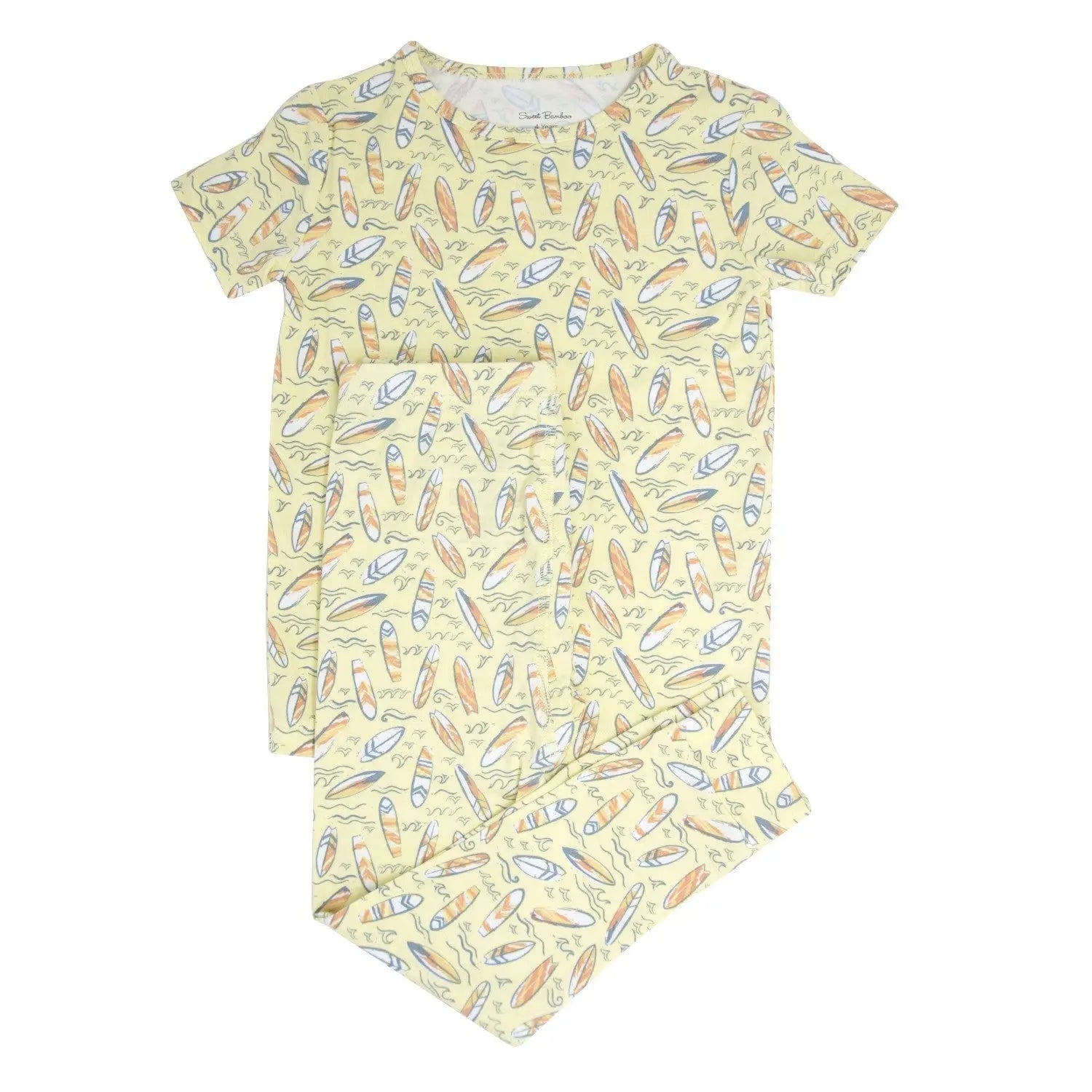 Sweet Bamboo Surfboard Waves Big Kid Pajama Short Sleeve Set for All Seasons Comfort - Apparel & Accessories > Clothing > Sleepwear & Loungewear > Pajamas Big Kid PJ S/S