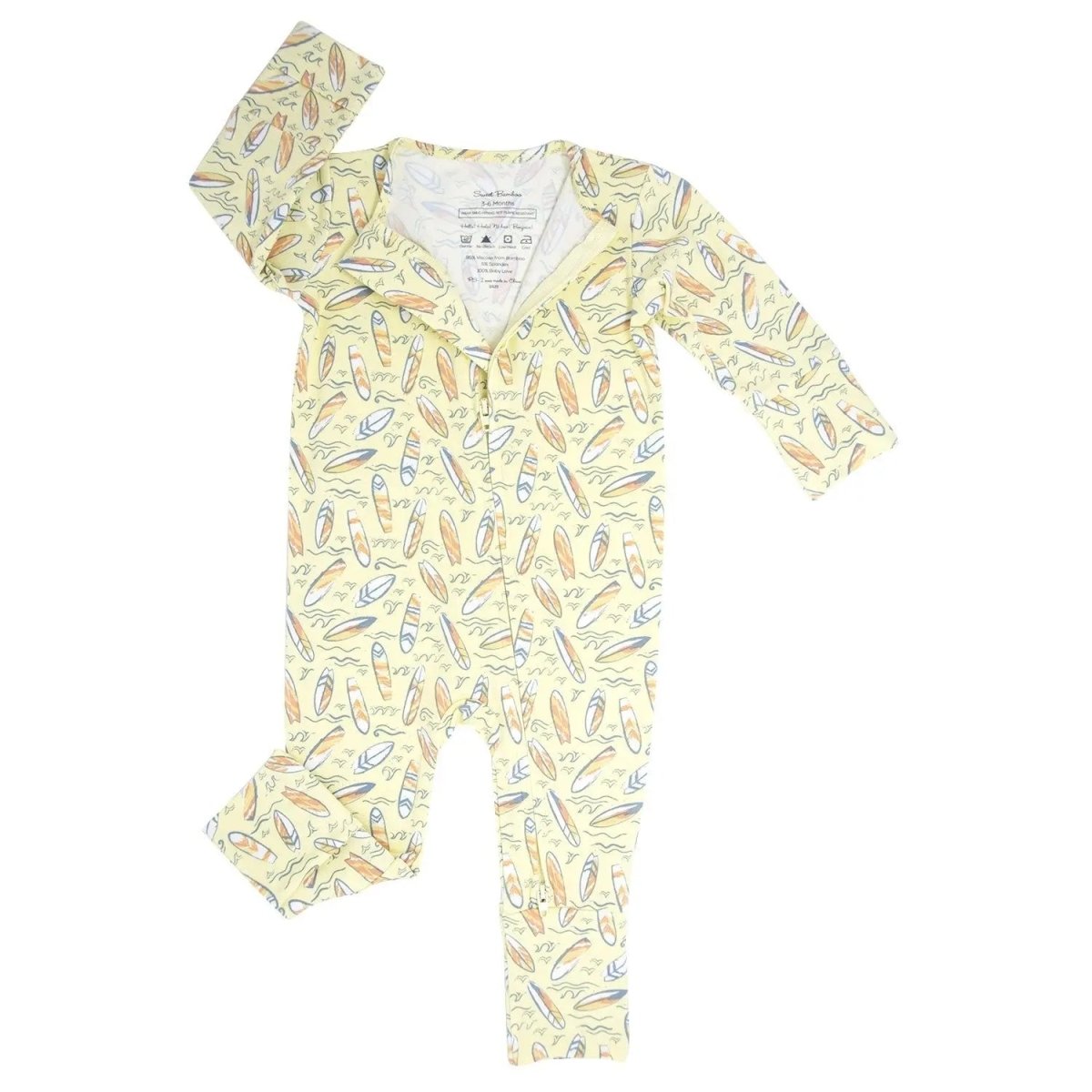 Sweet Bamboo Surfboard Waves Convertible Baby Romper with Two Way Zip for Infants - 