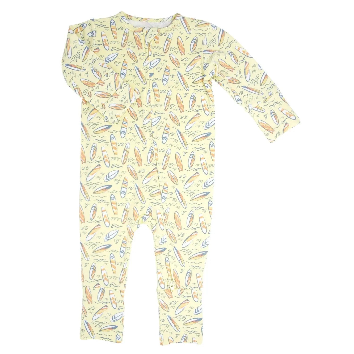 Surfboard Waves Convertible Baby Romper with Two Way Zip and Fold Over Legs Sweet Bamboo