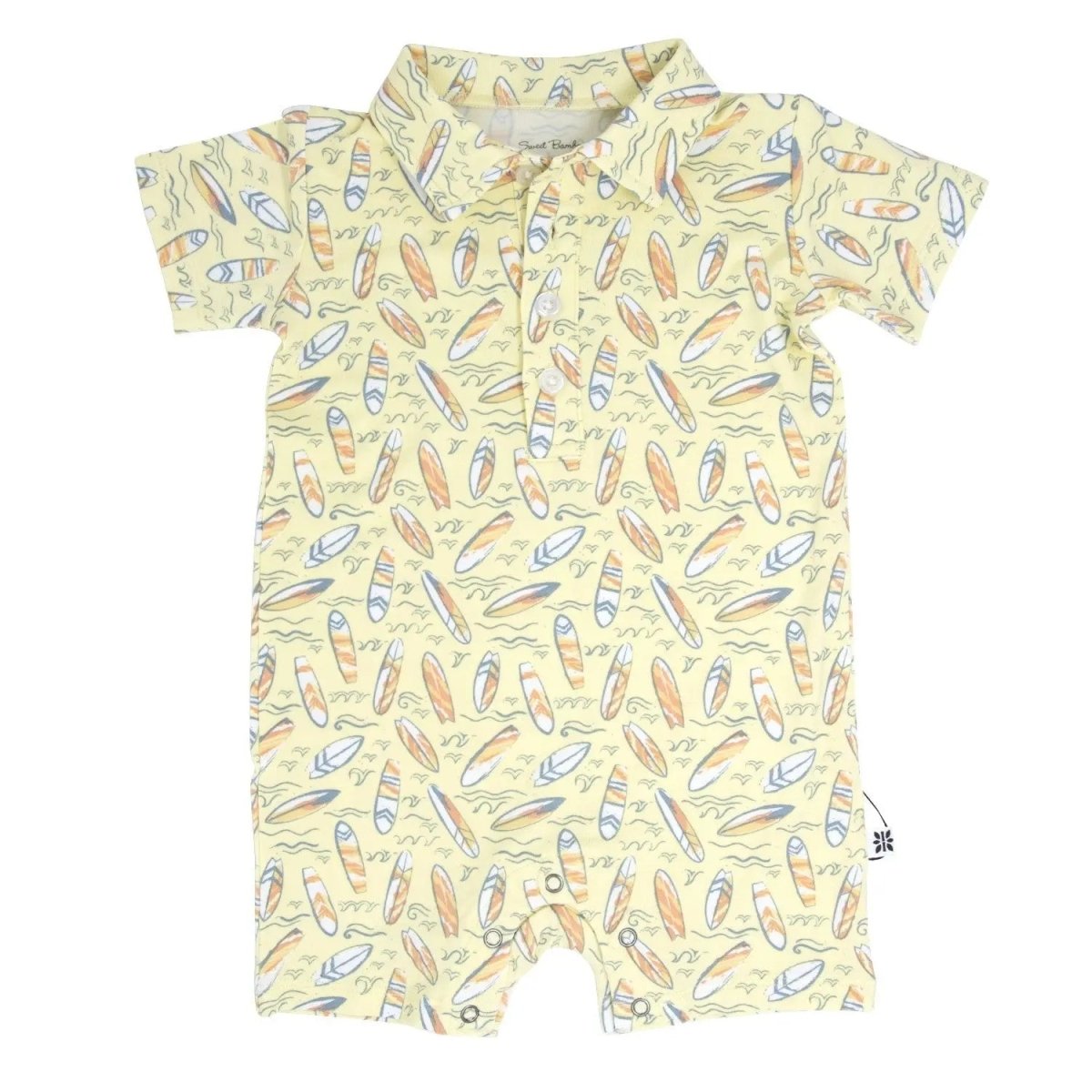 Sweet Bamboo Surfboard Waves Polo Romper with Snap Closure for Active Boys - 