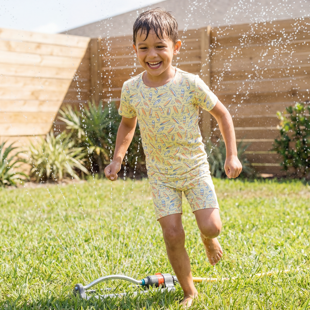 Organic Surfboard Waves Summer Pajama Set by Sweet Bamboo at Everetts Place