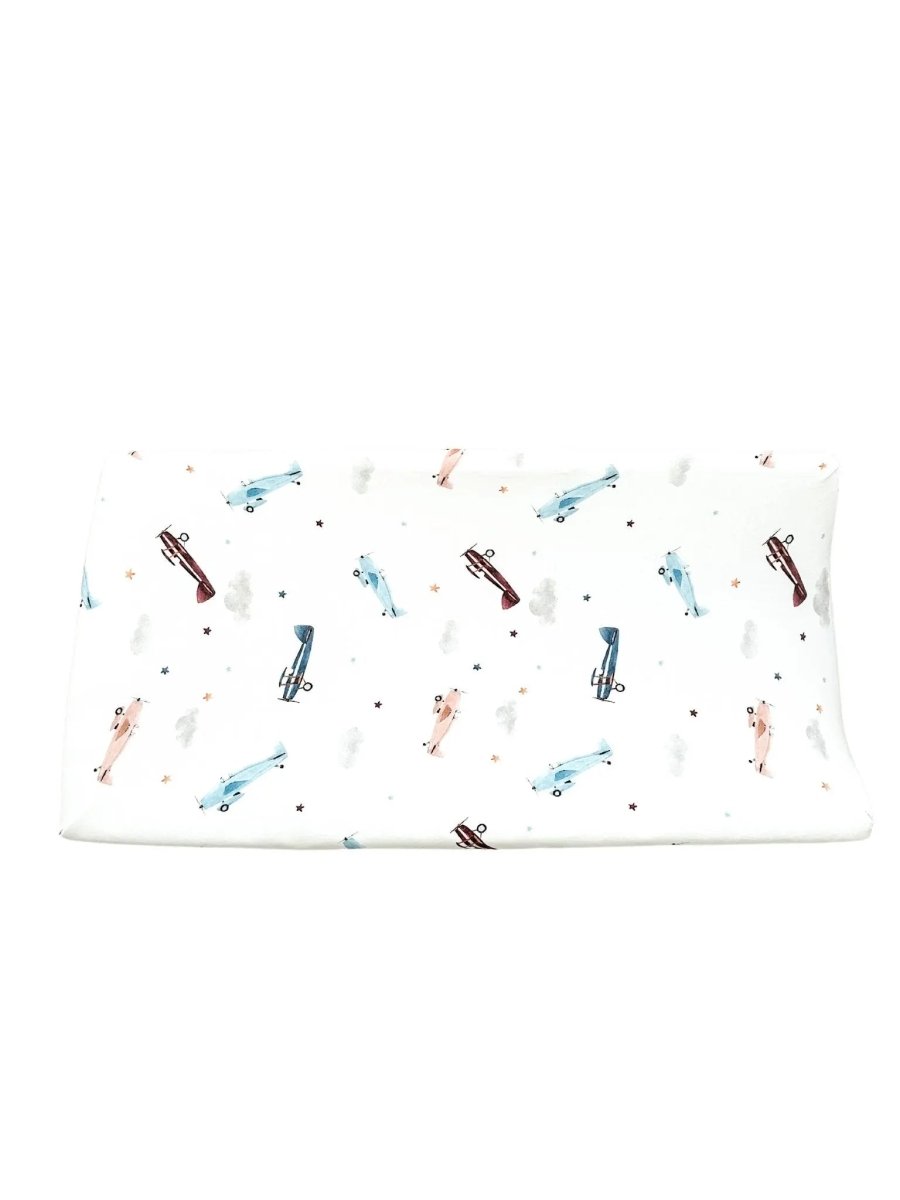 Harp Angel Boutique Sustainable Bamboo Changing Pad Cover with Vintage Airplane Design for Babies - 