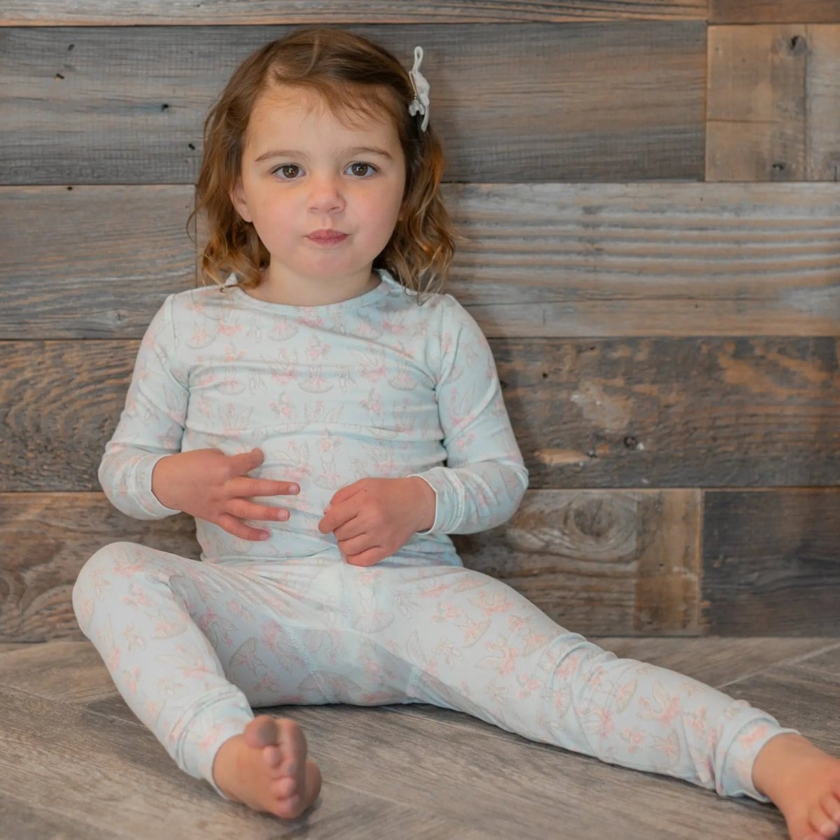 Sweet Bamboo Swan Ballet Pajama Set with Comfortable Long Sleeve Top for Big Kids - 