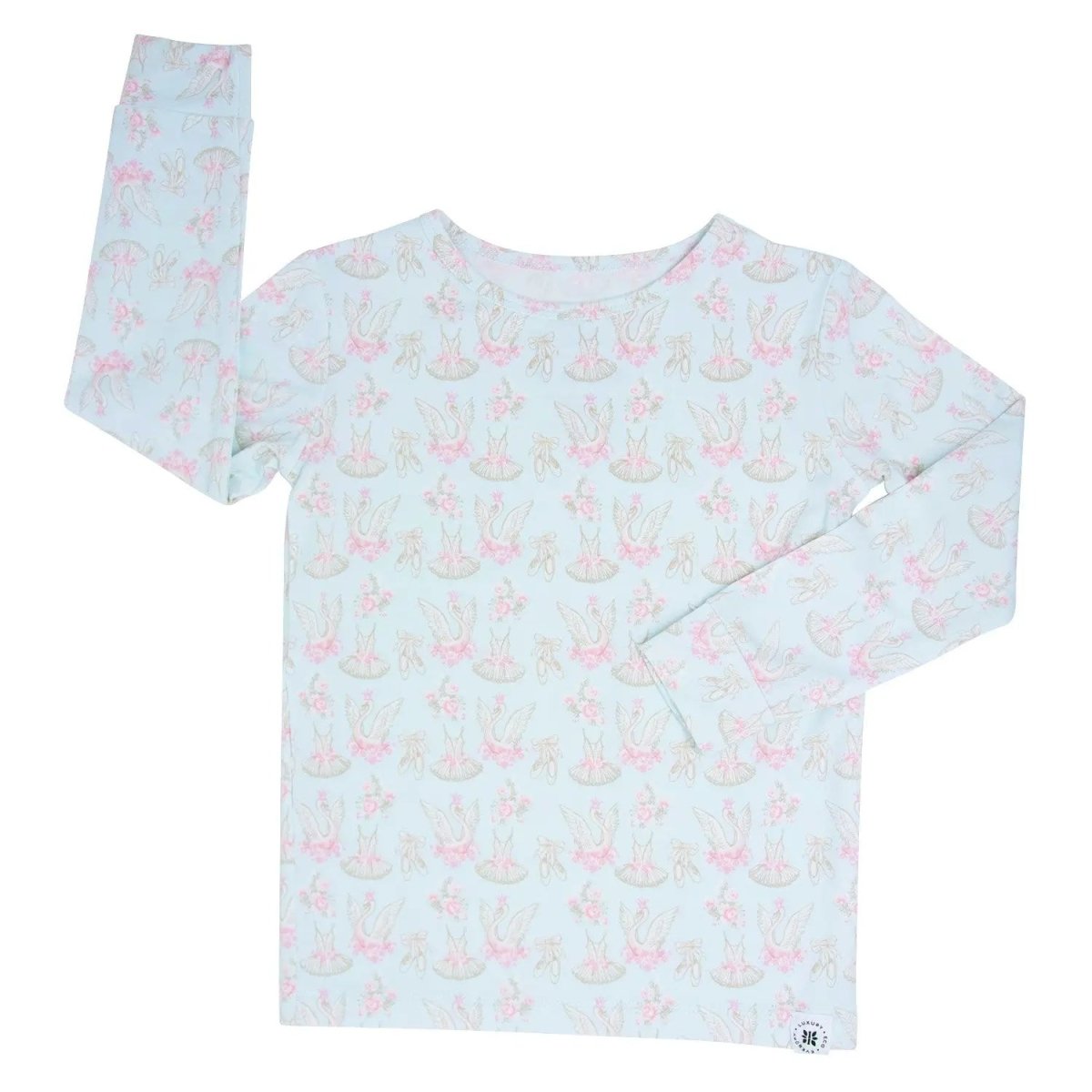Sweet Bamboo Swan Ballet Pajama Set with Comfortable Long Sleeve Top for Big Kids - 
