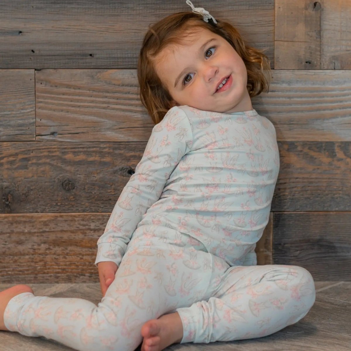 Sweet Bamboo Swan Ballet Pajama Set with Comfortable Long Sleeve Top for Big Kids - 