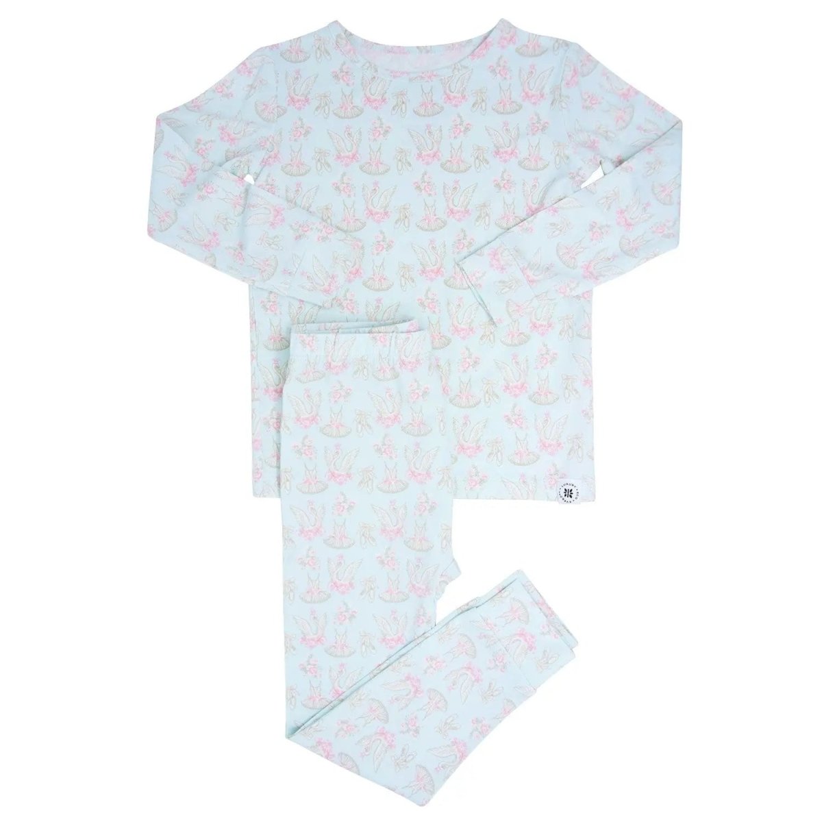 Sweet Bamboo Swan Ballet Pajama Set with Comfortable Long Sleeve Top for Big Kids - 