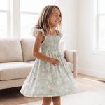 Mint Butterfly Daisy Bamboo Smocked Vintage Dress - Day Dress, Dress, One-piece garment, Ruffle, Ankle | Everetts Place
