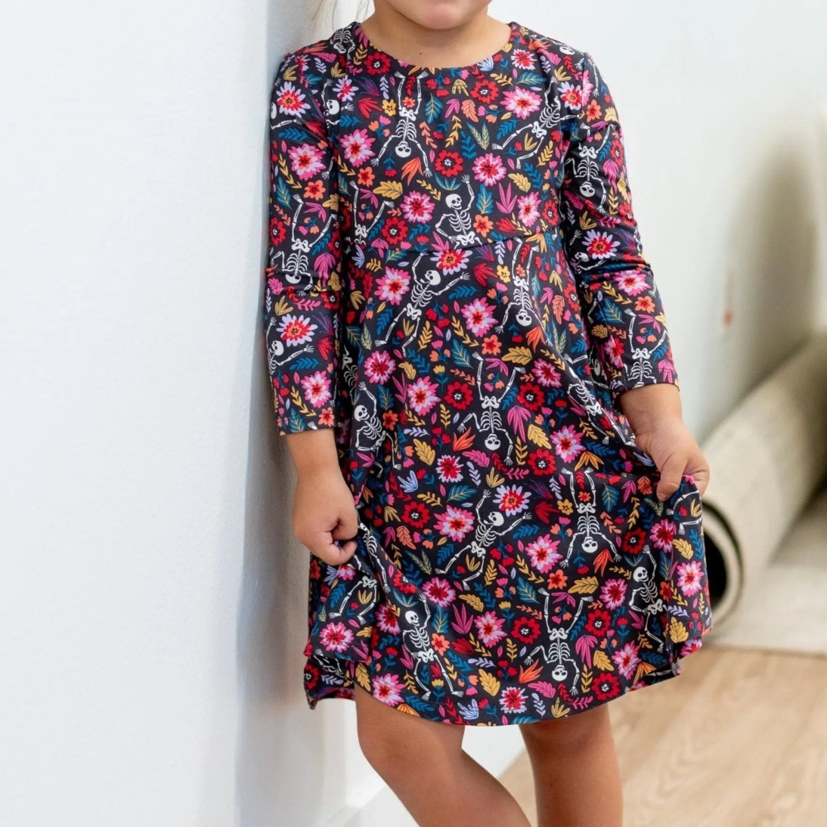 Sweet Bamboo Sweet Bamboo Swirly Girl Dress with Spooky Prints for Halloween Fun - 