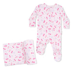 Angel Dear Sweet Bow Cherries - 2 Way Ruffle Back Zipper Footie & Swaddle Blanket Set - 