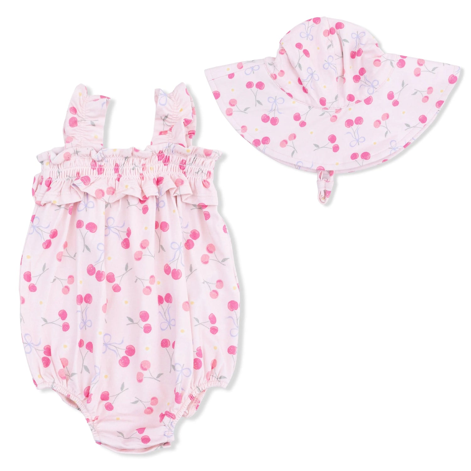 Angel Dear Sweet Bow Cherries - Ruffly Strap Bubble & Sun Hat - 