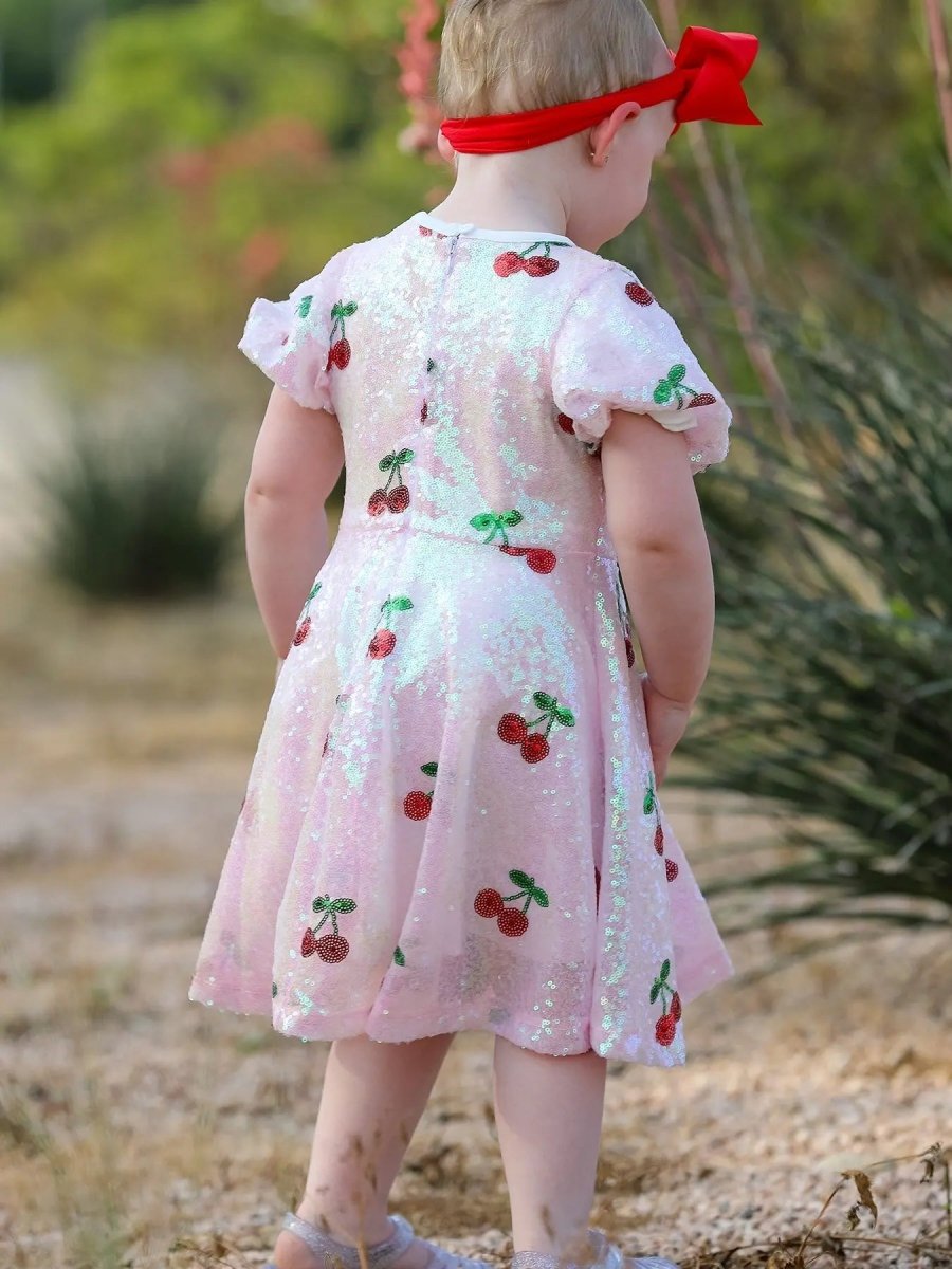 Rylee Faith Designs Sweet Cherry Sequins Cute Dress for Girls - Everetts Place Boutique - 