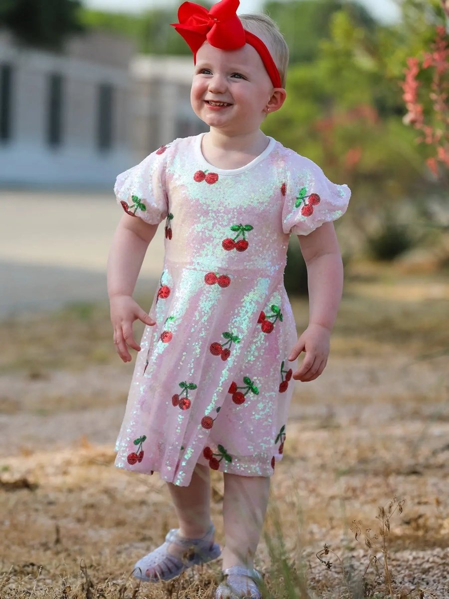 Rylee Faith Designs Sweet Cherry Sequins Cute Dress for Girls - Everetts Place Boutique - 