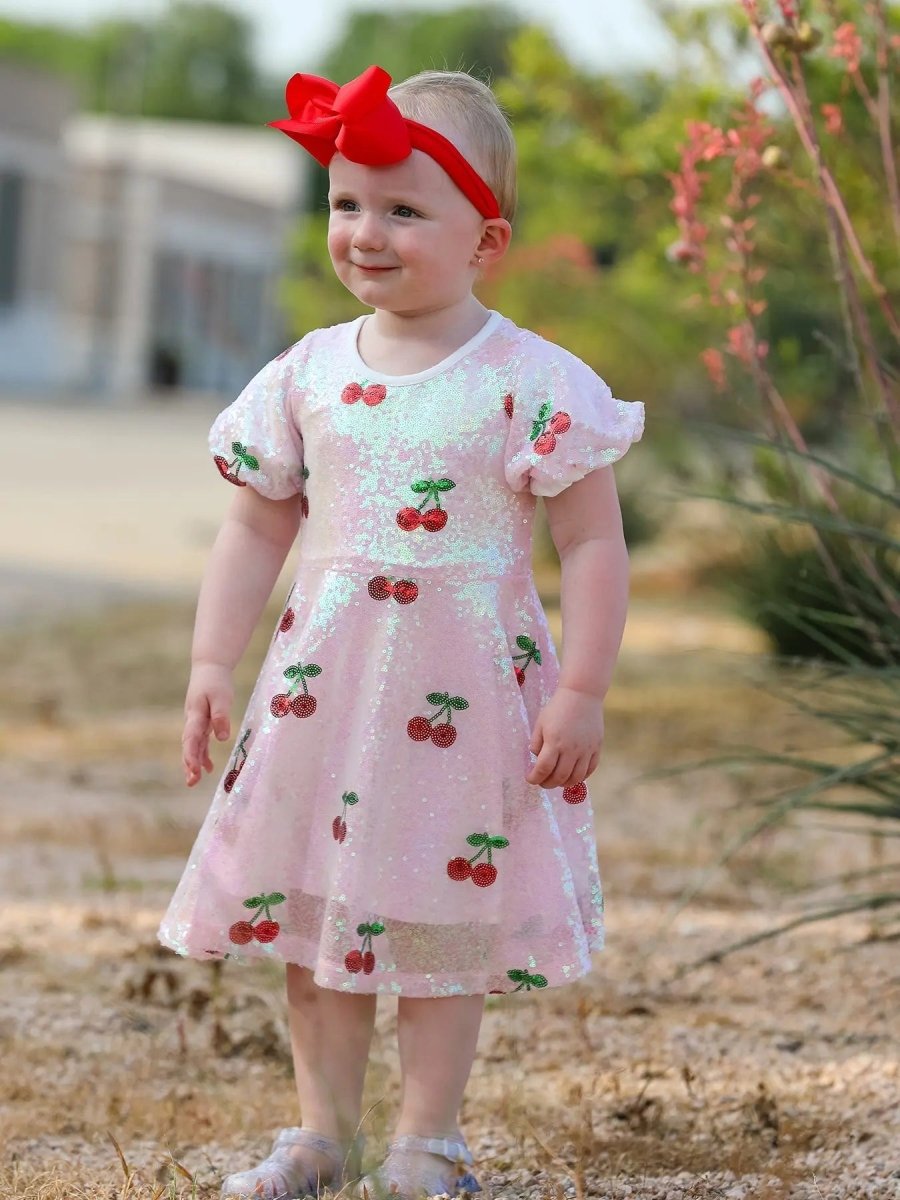 Rylee Faith Designs Sweet Cherry Sequins Cute Dress for Girls - Everetts Place Boutique - 