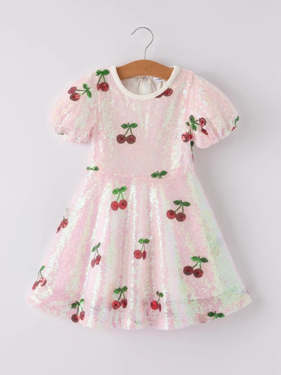 Rylee Faith Designs Sweet Cherry Sequins Cute Dress for Girls - Everetts Place Boutique - 