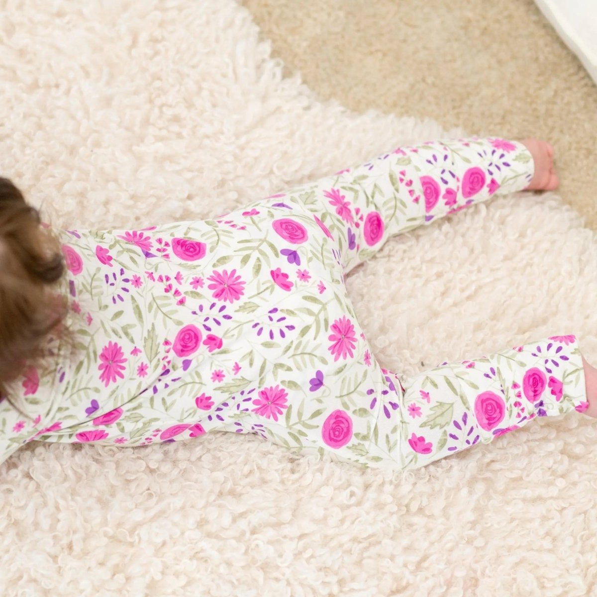 Sweet Bamboo Sweet Purple Flowers Convertible Baby Romper with Two Way Zip for Infants - 