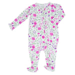 Sweet Bamboo Sweet Purple Flowers Ruffle Footie with 2 Way Zipper for Baby Girls - 