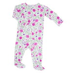 Sweet Bamboo Sweet Purple Flowers Zipper Footie with Two Way Zip for Baby Comfort - 