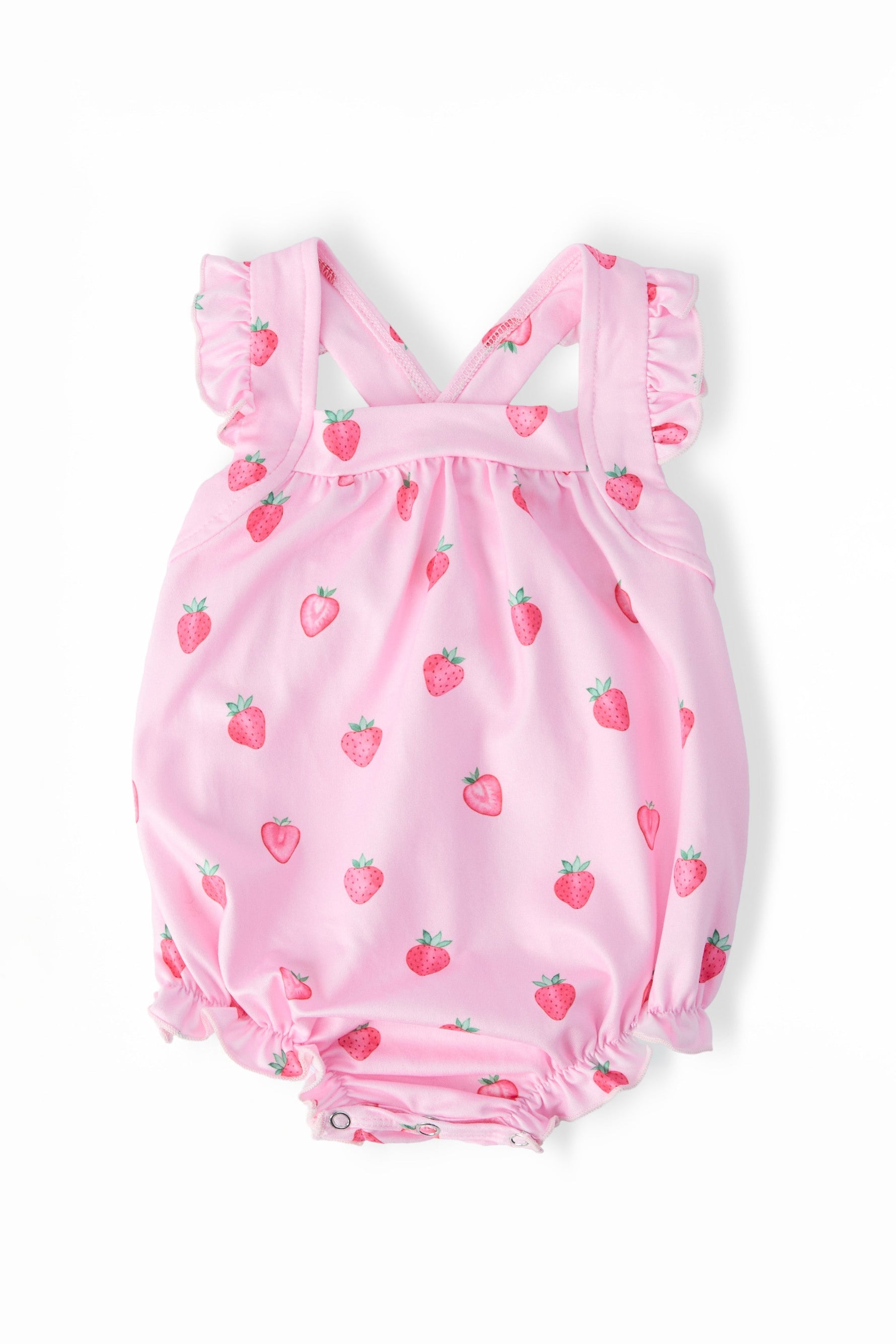 Mila & Rose ® Sweet Strawberries Ruffle Cross Back Romper - 