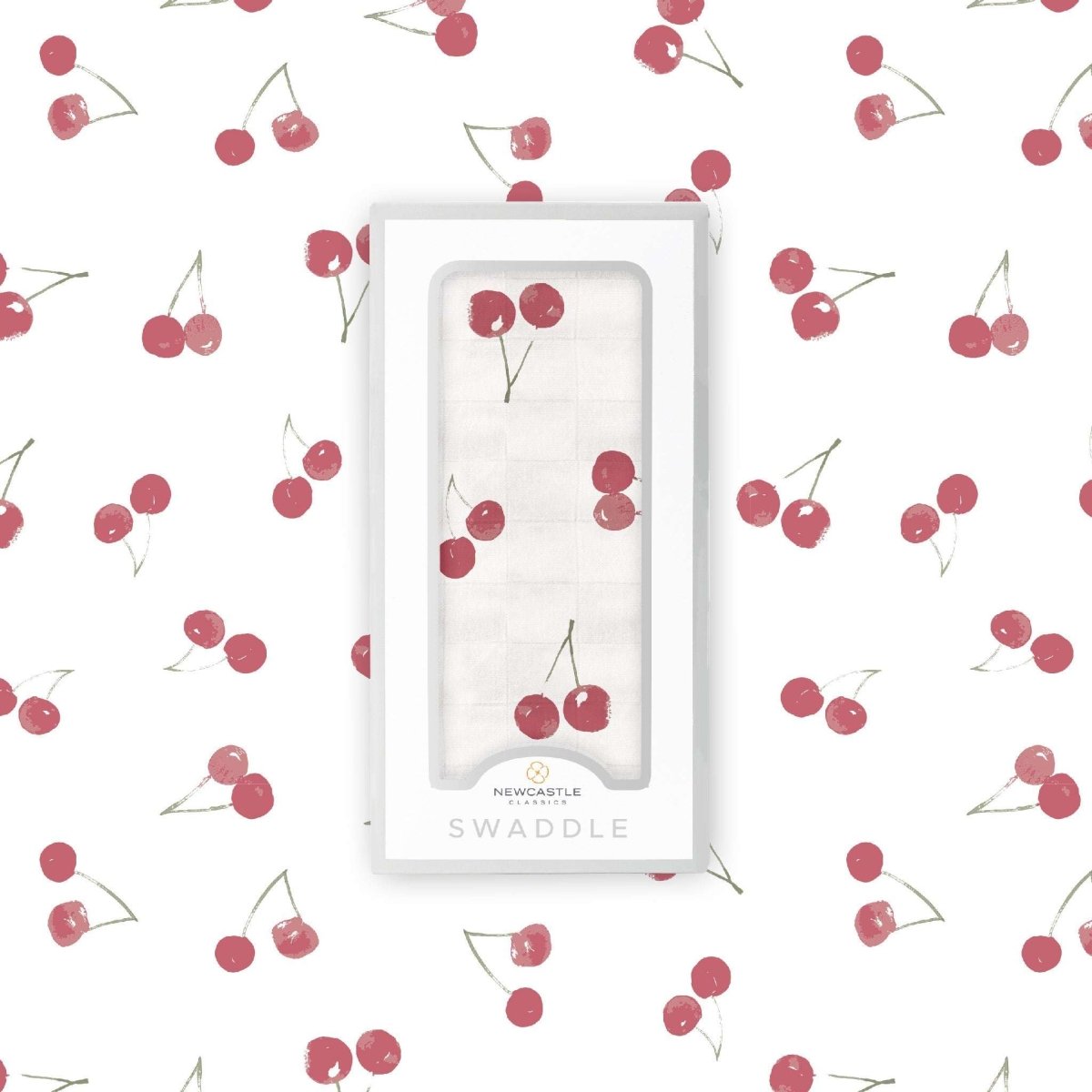 Newcastle Classics Sweetheart Cherry Bamboo Swaddle Blanket with Breathable Muslin for Babies - 