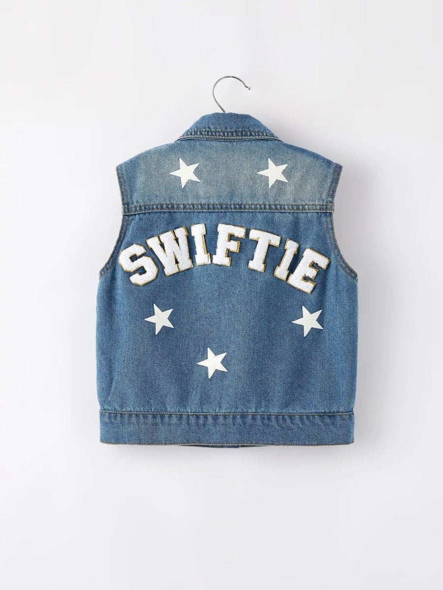 Rylee Faith Designs Swiftie Girls Denim Vest with Embroidered Patch - 