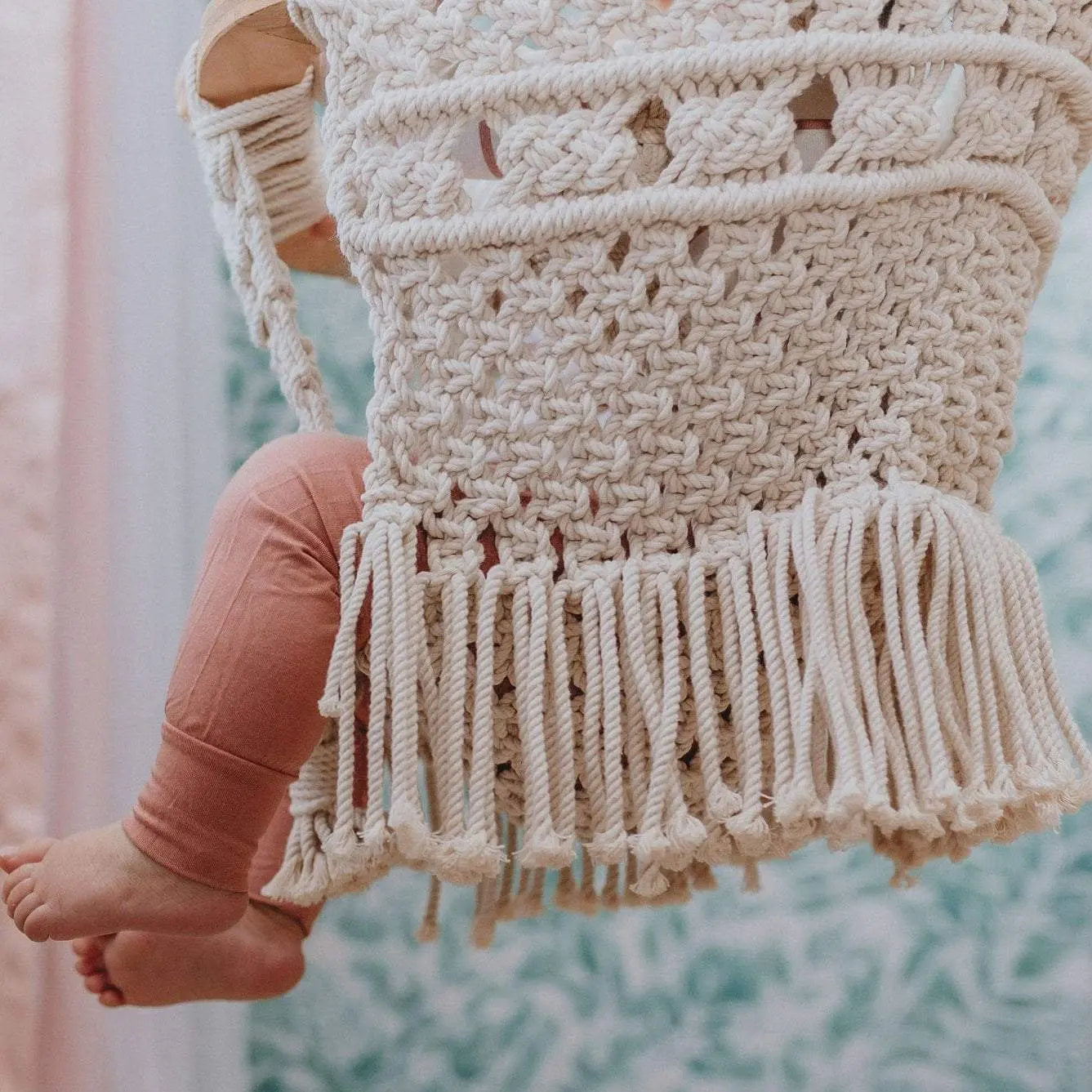 Handmade Organic Macrame Baby Swing - Safe Stylish Sustainable Indoor Outdoor Use Finn + Emma