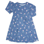 Sweet Bamboo Swirly Girl Dress Denim Roses - 