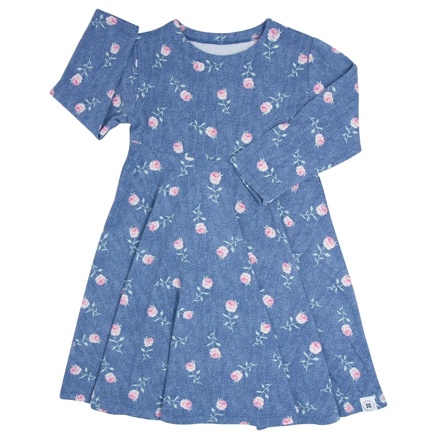 Sweet Bamboo Swirly Girl Dress Denim Roses - 