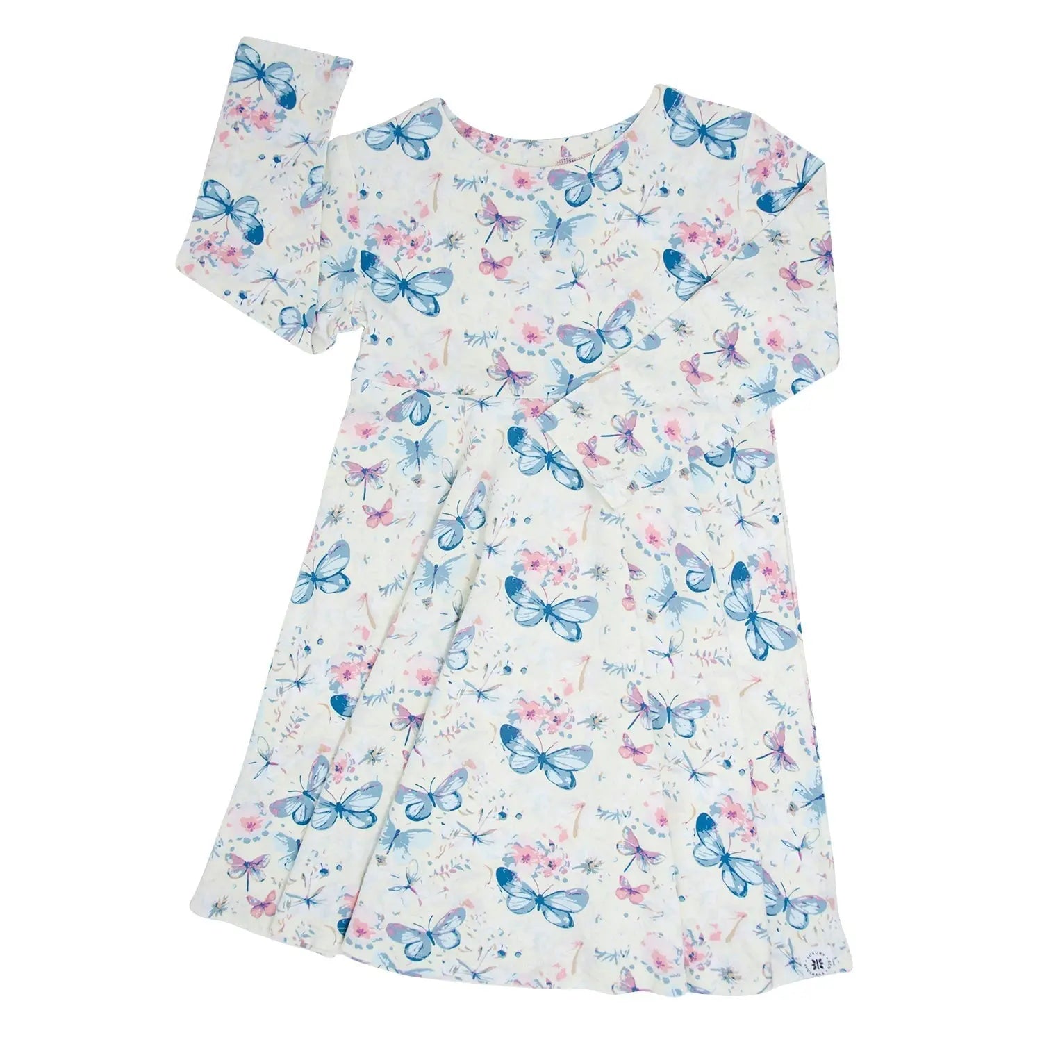 Sweet Bamboo Watercolor Butterfly Dress with Swirly Design for Little Girls - Dresses
