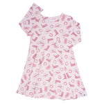 Sweet Bamboo Stylish Pink Swirl Dress with Cap Sleeves for Everyday Wear - Dresses