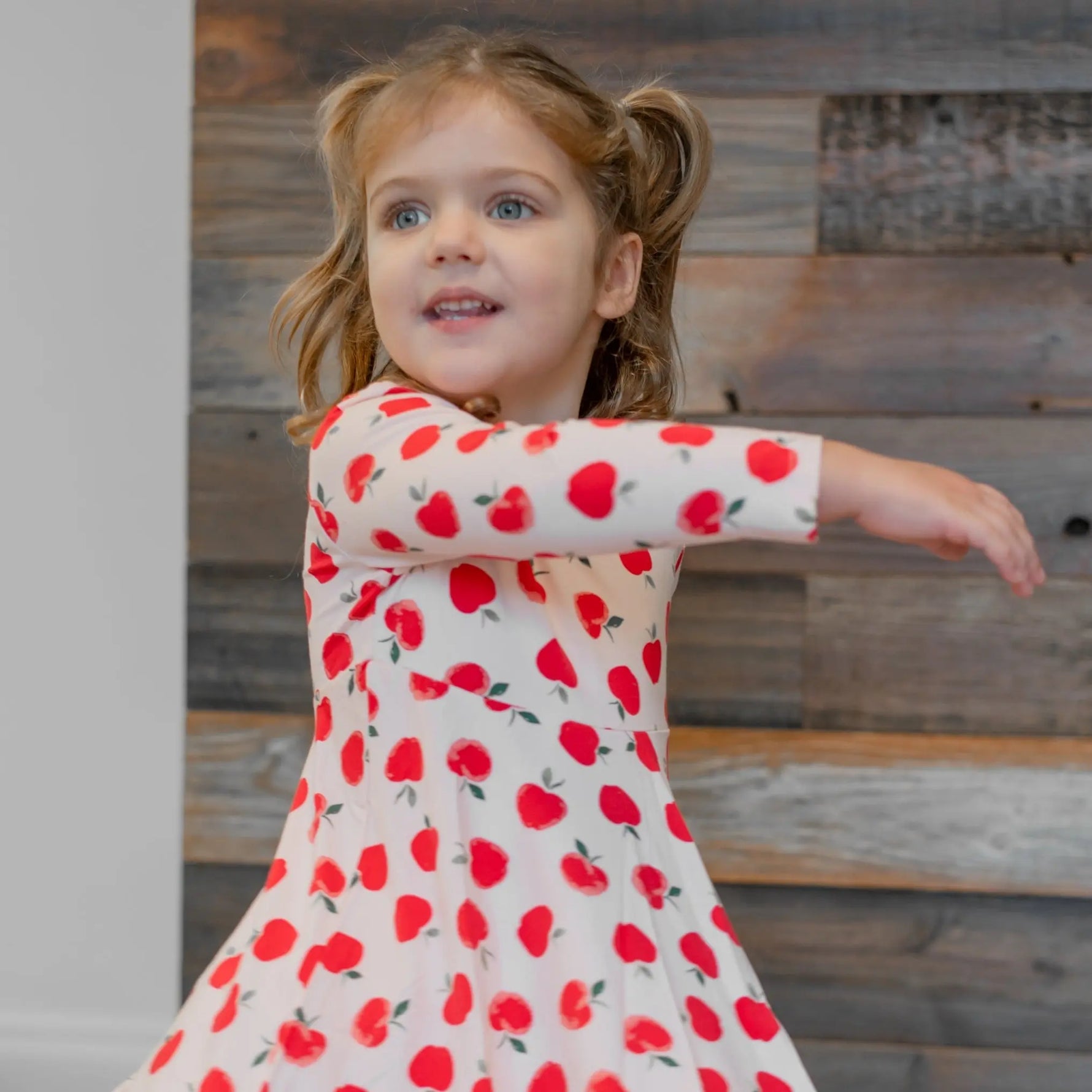 Sweet Bamboo Swirly Girl Dress Knee Length Long Sleeve with Empire Waist for Young Girls - Dresses