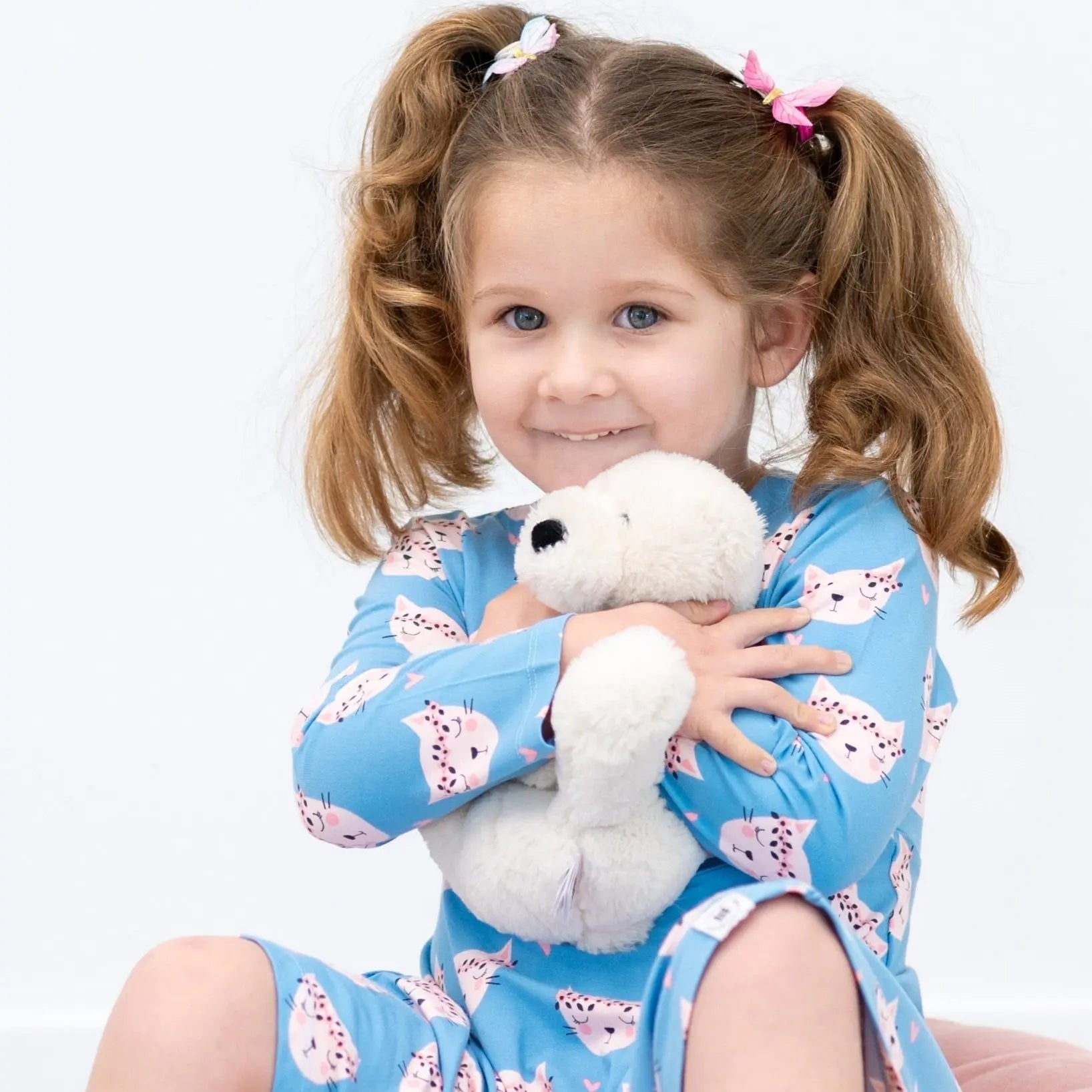 Pretty Pink Cat Swirly Girl Dress for Everyday Wear with Long Sleeves and Empire Waistline Sweet Bamboo