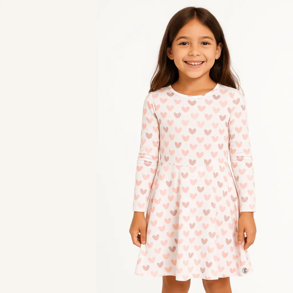 Swirly Girl Dress Knee Length Long Sleeve Empire Waistline Flexible Neckline Sweet Bamboo
