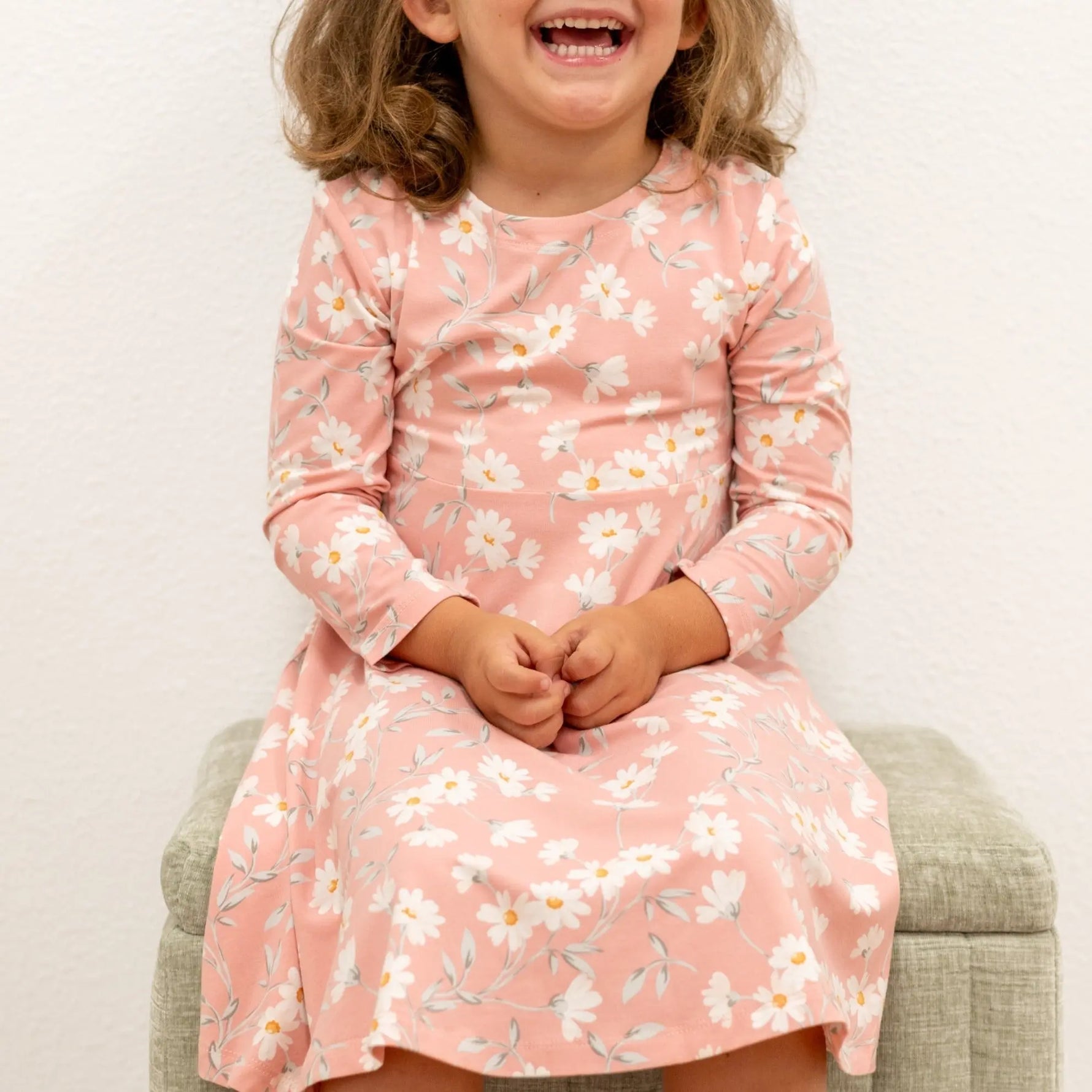 Sweet Bamboo Swirly Girl Knee Length Dress with Long Sleeves for Little Girls - Dresses