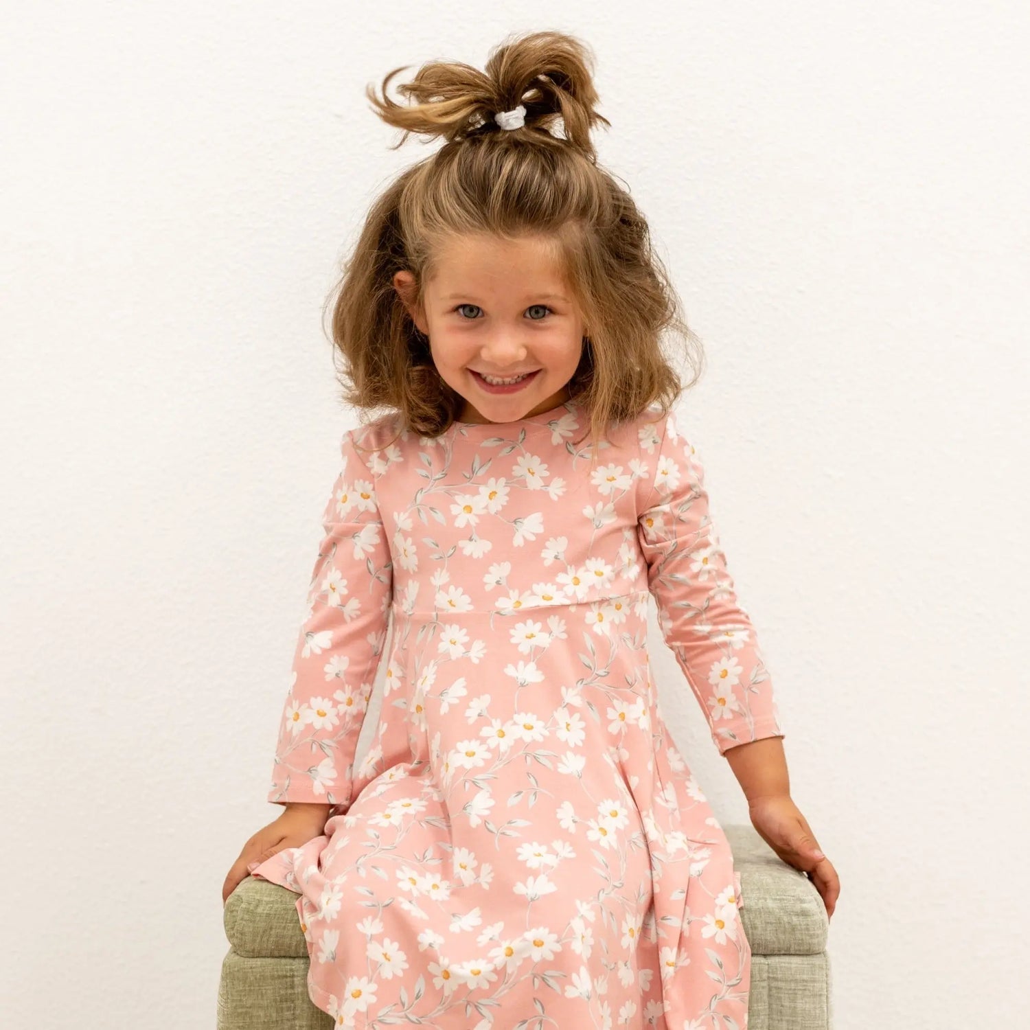 Sweet Bamboo Swirly Girl Knee Length Dress with Long Sleeves for Little Girls - Dresses
