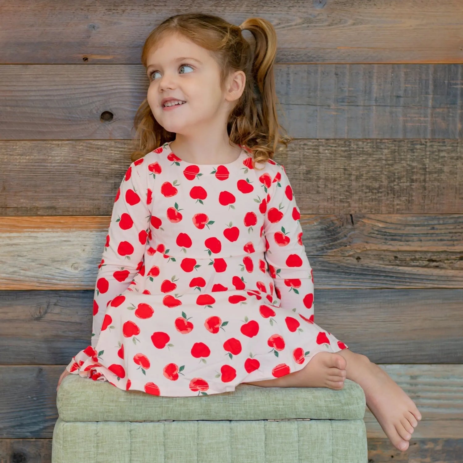 Sweet Bamboo Swirly Girl Dress Knee Length Long Sleeve with Empire Waist for Young Girls - Dresses