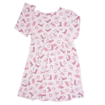 Sweet Bamboo Stylish Pink Swirl Dress with Cap Sleeves for Everyday Wear - Dresses