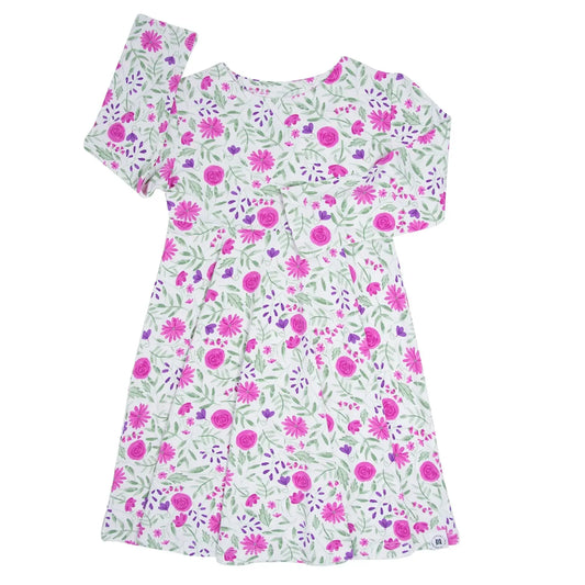 Sweet Purple Flowers Swirly Girl Dress Knee Length Long Sleeves Empire Waistline Flexible Neckline Sweet Bamboo