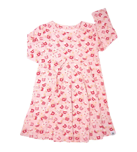 Swirly Girl Dress Knee Length Long Sleeves Empire Waistline Extra Stretch Neckline Flexible For Active Lifestyles Sweet Bamboo