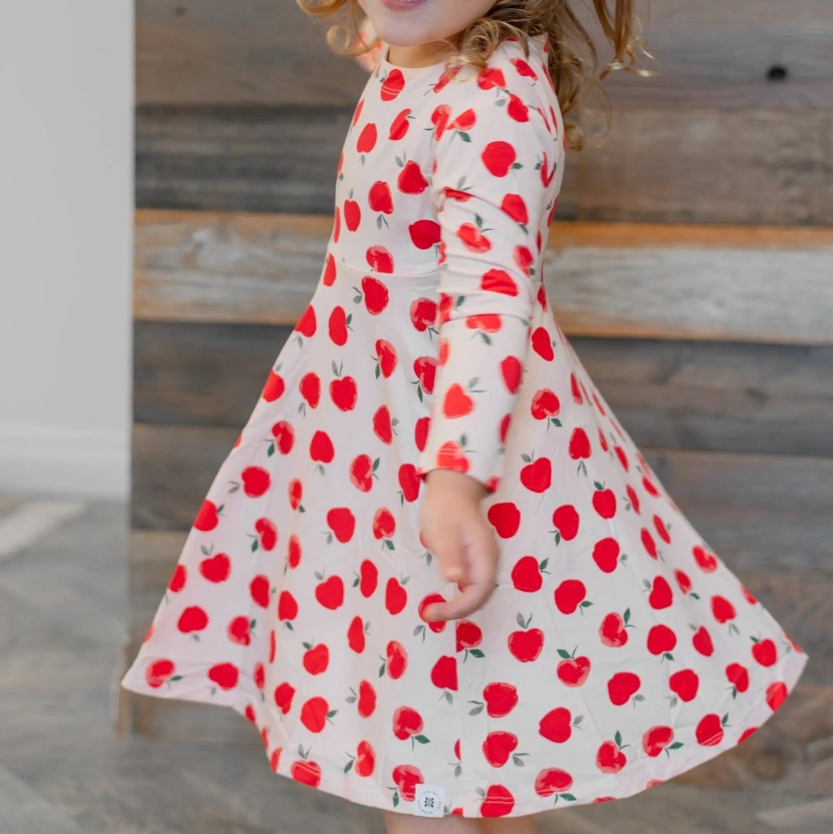 Sweet Bamboo Swirly Girl Dress Knee Length Long Sleeve with Empire Waist for Young Girls - 