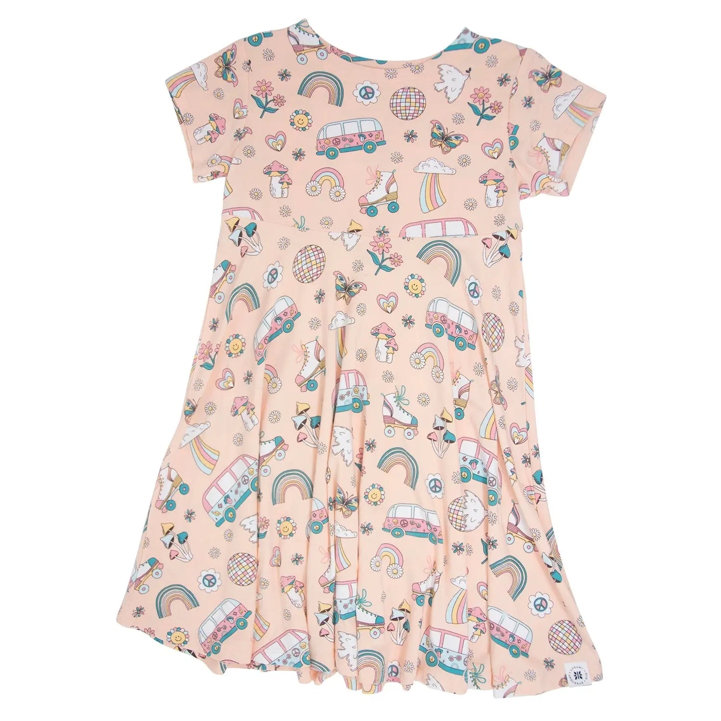 Retro Roller Skates Cap Sleeve Swirly Girl Dress for Everyday Wear Sweet Bamboo