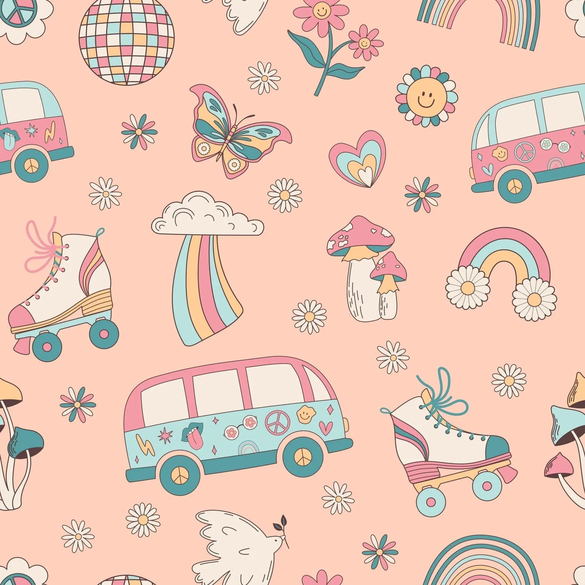 Retro Roller Skates Cap Sleeve Swirly Girl Dress for Everyday Wear Sweet Bamboo