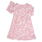 Sweet Bamboo Swirly Girl Knee Length Dress with Long Sleeves for Little Girls - 