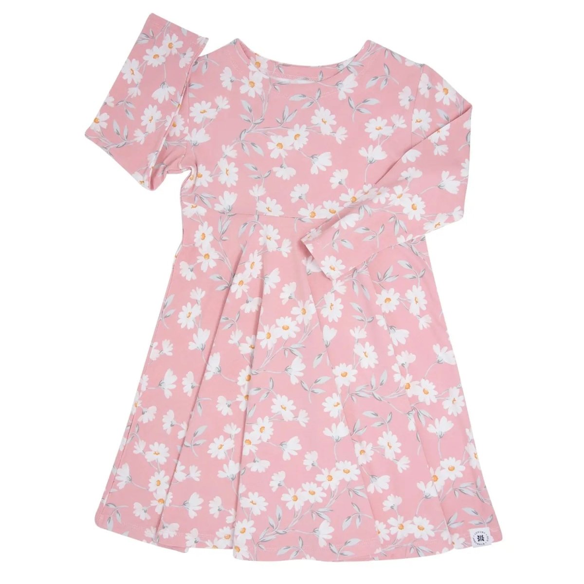 Sweet Bamboo Swirly Girl Knee Length Dress with Long Sleeves for Little Girls - 