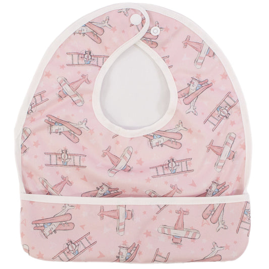 Take Flight Pink Flip Bib With Pocket Machine Washable Water Resistant Texas Tushies