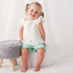 Bestaroo Talya Mint Short And Top Set For Girls Flutter Sleeves Sparkly Top - 