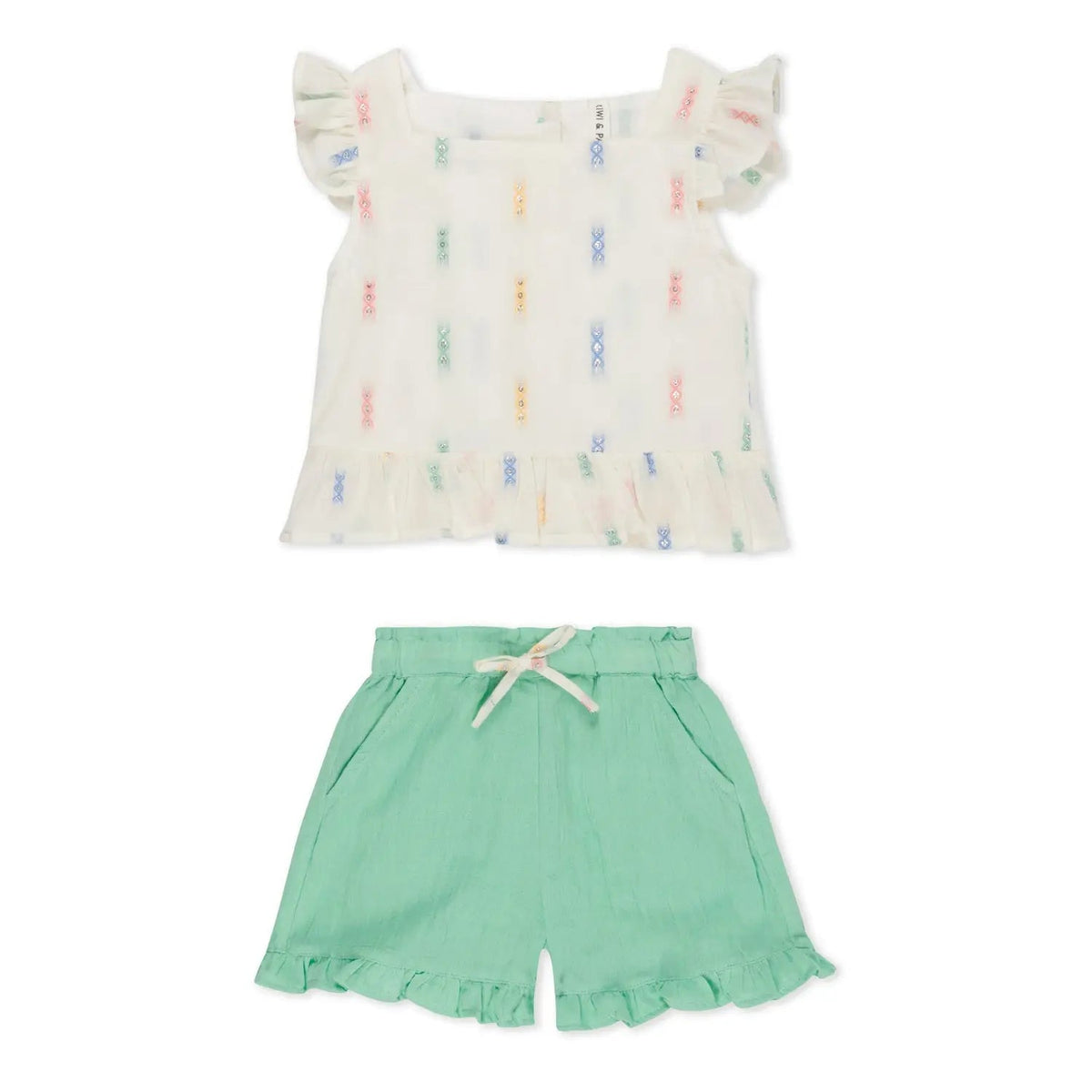 Bestaroo Talya Mint Short And Top Set For Girls Flutter Sleeves Sparkly Top - 